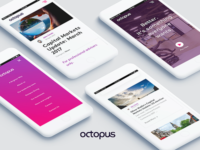Octopus Group - Mobile banking company corporate design fintech iphone london minimal mobile money news white