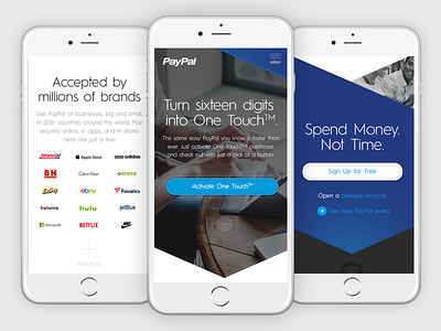 Paypal.com Redesign Concept - Mobile Screens