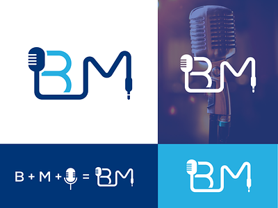BM Podcast Logo Branding branding combination mark design entertainment icon logo microphone monogram music pod podcast typography vector