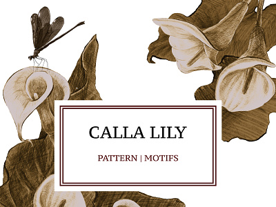 Calla Lily botanic design dragonflies fabric floral flower hand drawn illustration pattern