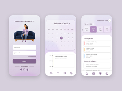 Reminder and Calender App calender design designmobile mobile mobileapp reminder ui uidesign uitrend ux