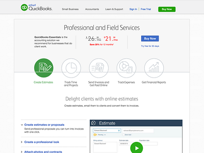 QuickBooks Business Type Landing Pages