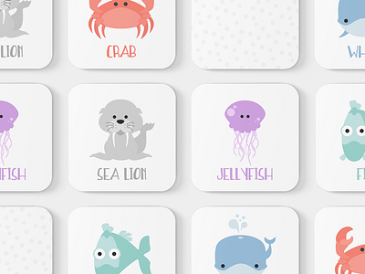 Sea Animals Toddler Match Game animal illustrations crab jellyfish memory game sea animals sea lion toddler game under the sea whale