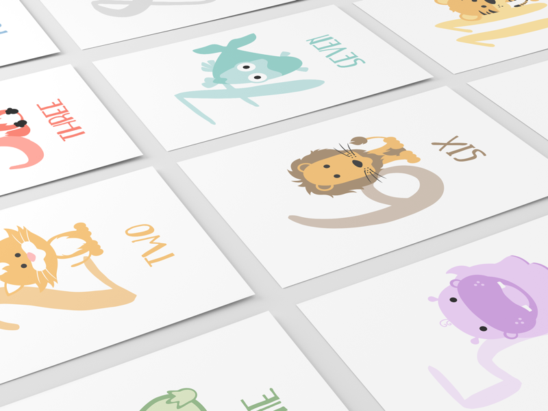 Numbers Flashcards illustrations animals counting numbers