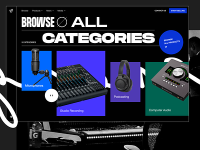 Exploration: Audio equipment landing page 2 audio equipments audio gear audio interface headphone landing page microphone mixer music online store podcast typography