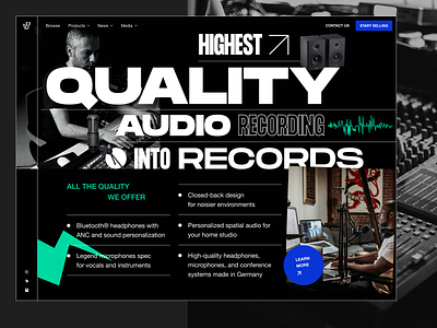Exploration: Audio equipment landing page 3 audio equipment audio gear audio interface headphone landing page microphone mixer music music producer online store podcast typogaphy