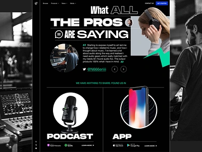 Exploration: Audio equipment landing page 4 audio equipment audio interface headphone microphone music producer online store podcast typogaphy