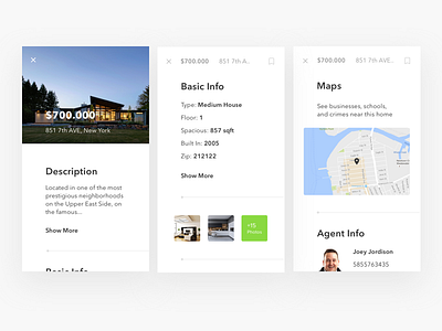 Property App details screens android app card house ios map minimal mobile properties real estate userflow