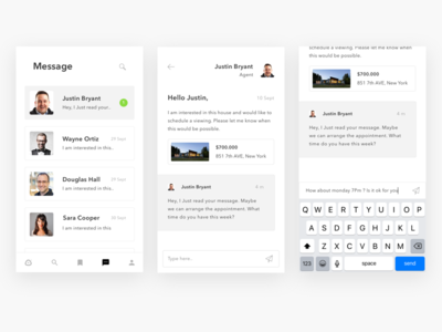Property App message screens android chat clean ios message mobile property real estate type user interface