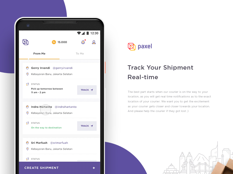 Real-time shipment tracking android app delivery forwarding freight last mile delivery logistics map mobile pickup ui ux