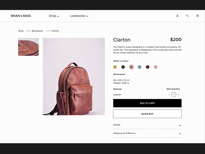 Daily UI challenge #007 007 bag bags challenge daily ui dailyui dailyuichallenge design setting shop shopping ui web