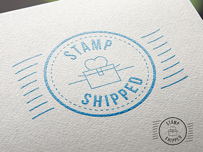 Stamp Shipped Logo blue boxes branding clean heart logo mail packaging stamps