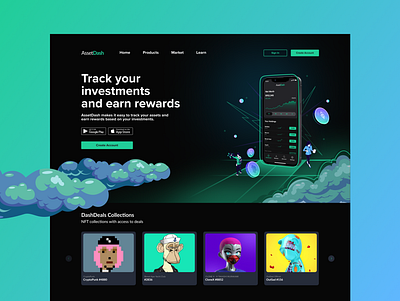 AssetDash | Crypto Portfolio Tracker WebApp. app branding dashboard design landing landingpage logo ui uiux ux uxui