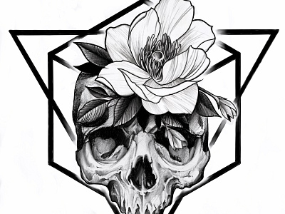 Skull and flower graphic design illustration logo