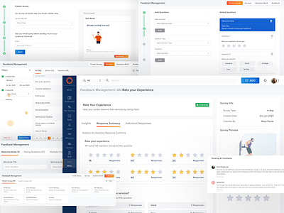 Feedback/Survey Management Design content management crm crm design design system feedback illustration manage survey motion design progressive form ratings review design saas survey survey survey design traqade ui user interface design web design welcome note