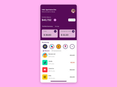 Fintech App home page