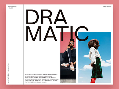 Dramatic — Typography and layout exploration animation brutalism colors design elegant fashion grid grotesk layout magazine minimal photography sans simple style typeface typography ui web white