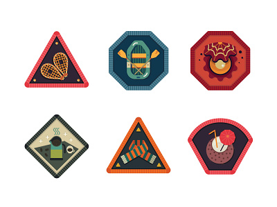 Two Dots Badges achievements badgedesign badges collection color design expeditions flat illustration spedizione travel twodots