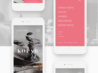 Kopar Restaurant Mobile Screens cover food menu minimal mobile mockup restaurant typography ui ux