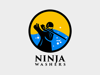 Ninja Washers - Logo Design Proposal 01 branding design laundry logo logo design ninja ninjaa portfolio samurai sword washers washing