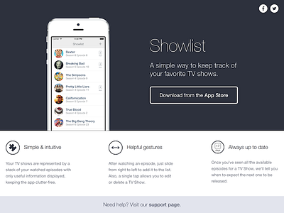 Showlist website app design flat ios iphone minimalist responsive retina showlist website