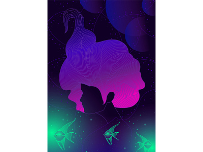 Line Art Girl abstract colors fish illustration lines