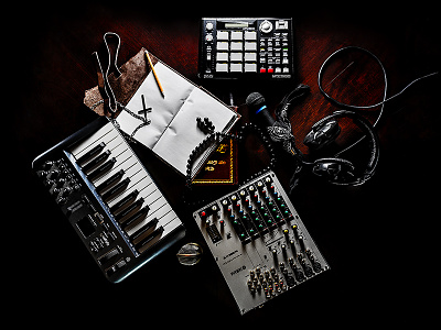 Abstract Formula creative electronic hiphop keyboard microphone mpc music object photography product still life