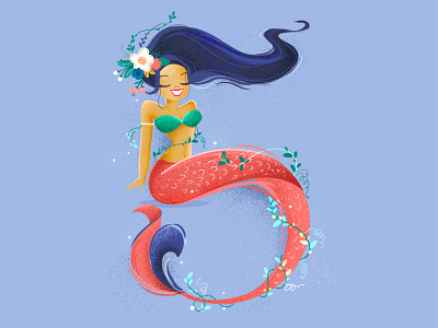 36Days_5 36daysoftype fantasy icon illustration mermaid nature number typography underwater water women