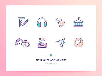Citylights App Icon Set adventure app bank festival headphones icons illustration kids music smile ui ux