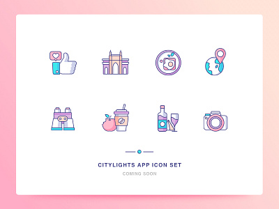 Citylights App Icons Set 3 breakfast camera food icons illustration like location search ui
