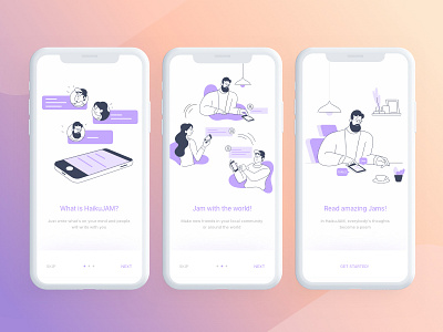 HaikuJAM Onboarding app chat illustration interface landing page login screen mobile onboarding ui ux