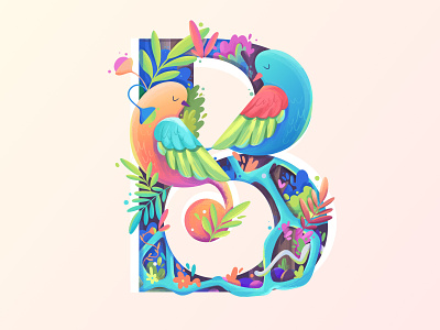 B for Bird 36daysoftype bird branding cards icon illustration jungle landing page letter login page logo nature onboarding plants typography