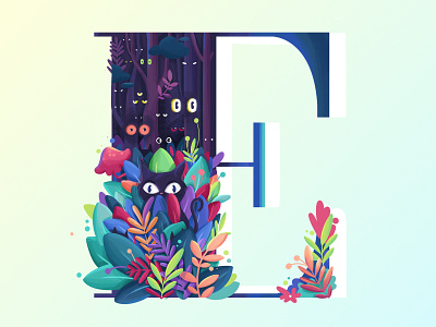E for Eyes 36daysoftype adventure branding cat eyes fantasy icon illustration jungle landing page letter logo nature onboarding plant typography ui