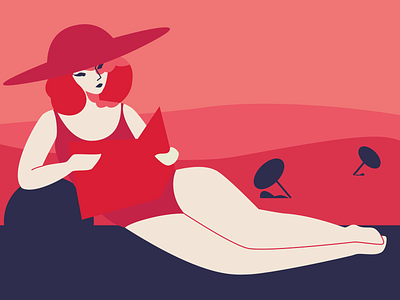 Sunbathing book concept design editorial illustration woman