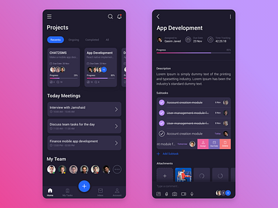 Task & Project Management App Concept Dark UI