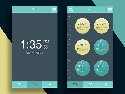 Alarm Clock App alarm android animations app clean clock flat icon stopwatch ui ux