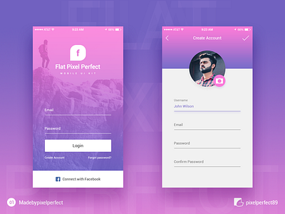 Flat Pixel Perfect Mobile UI Kit app flat icon interface ios8 iphone kit login modren pixelperfect ui user