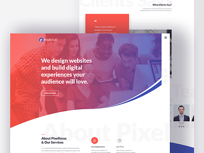 Pixelfocus - One Page PSD Template agency business creative flat icon landing page portfolio psd ui ux