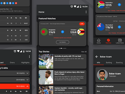 Crictuo – Cricket Mobile App dark UI app design app concept app ui cricketapp cricketui dark ui iccworldcup2019 icons ipl psl user interface design ux ui uxdesign