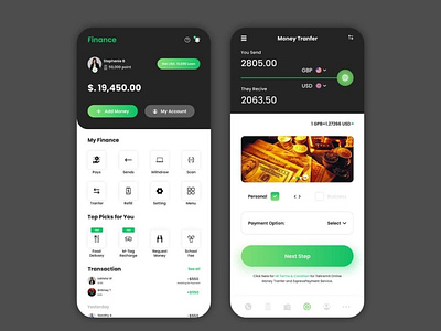 Finance and money transfer application ui design