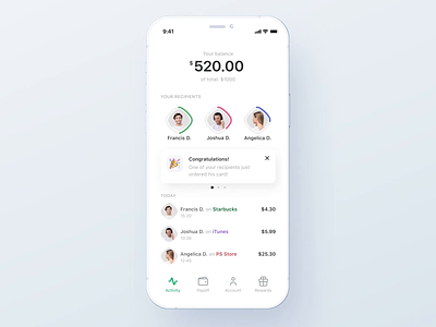 Borderless credit app: Payoff User Interaction assign banking clean credit flow interaction minimalistic payment payoff selector simple ui ux