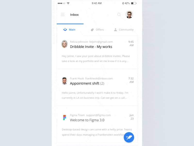 Inbox app - user interaction android app inbox ios mail mobile ui ux