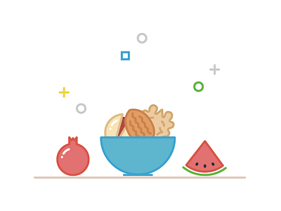 Yalda - Longest Night of Year bowl illustration iran melon nut pomegranate tehran watermelon yalda