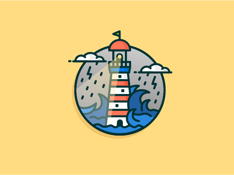 Rainy Lighthouse thunder see wave lighthouse rain cloud outline rebound icon illustration