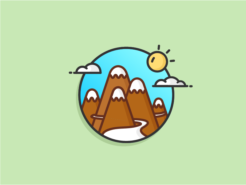 Mountain Road clean outline icon design illsutration blue sky sun cloud road mountain