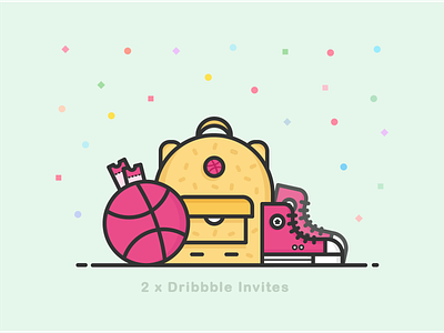 2 Dribbble Invites allstar backpack basketball clean dribbble invite dribbbleinvitation icon illustration invitaion outline ticket