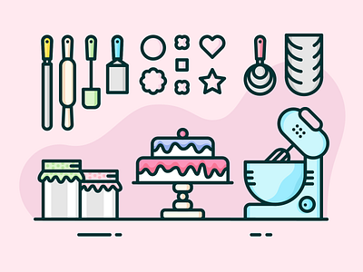 Cake Maker's Workspace cake career chef dessert icon illustration job outline sweets tools