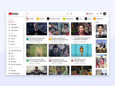 Youtube Redesign Concept Uplabs Contest graphic design ui videostreaming youtube youtuberedesign