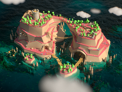 Smuggler's Island c4d environmet island low poly minimalistic octane render pirates smuggler