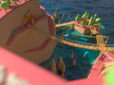 Smuggler's Island 3d c4d cg environment island lowpoly minimalistic ocean octane render pirates smugglers trees